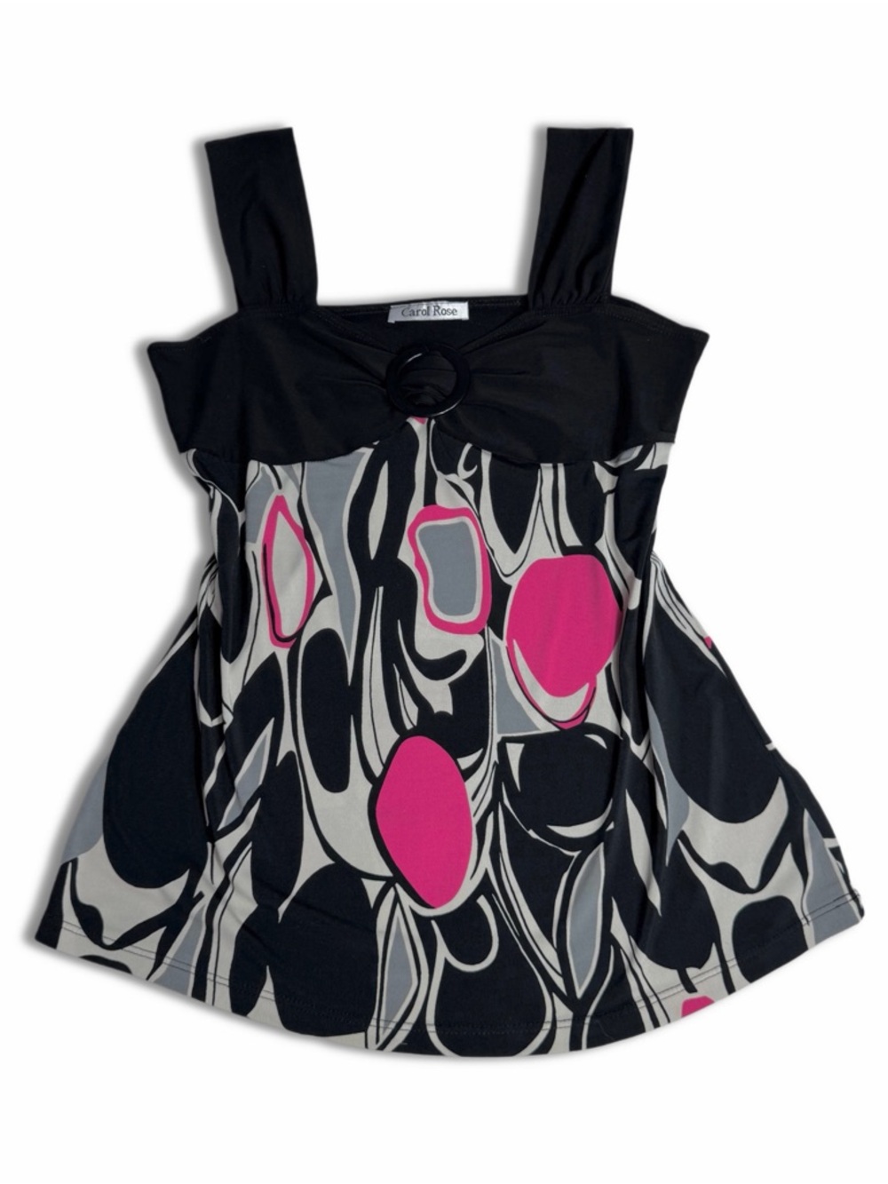 90s Vintage Carol Rose Black & Pink Abstract Pattern O-Ring Tank Top